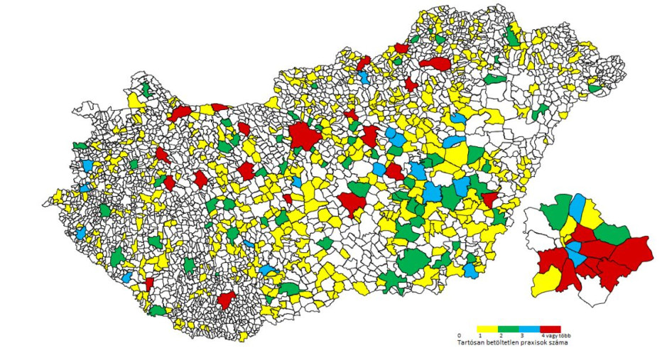 Tartósan betöltetlen háziorvosi praxisok száma, 2024. december (Forrás: OKF adatok alapján GKI) 