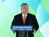 Orbán Viktor miniszterelnök beszédet mond a Magyar Kereskedelmi és Iparkamara budapesti gazdasági évnyitóján 2024. március 4-én. (Fotó: MTI/Máthé Zoltán)