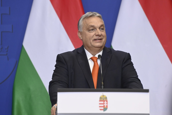 Orbán Viktor miniszterelnök évzáró nemzetközi sajtótájékoztatja a Karmelita kolostorban (Fotó: MTI/Koszticsák Szilárd)