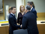 Orbán Viktor miniszterelnök és Ulf Kristersson svéd miniszterelnök az Európai Unió tagországai állam- és kormányfőinek rendkívüli csúcstalálkozóján Brüsszelben (Fotó: MTI/Miniszterelnöki Sajtóiroda/Fischer Zoltán)