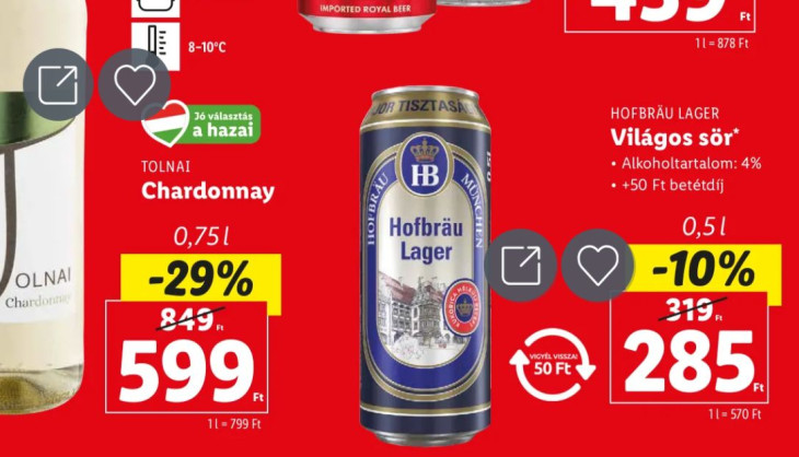 A Lidl újságja, a sör mellett a visszaváltható jelzés